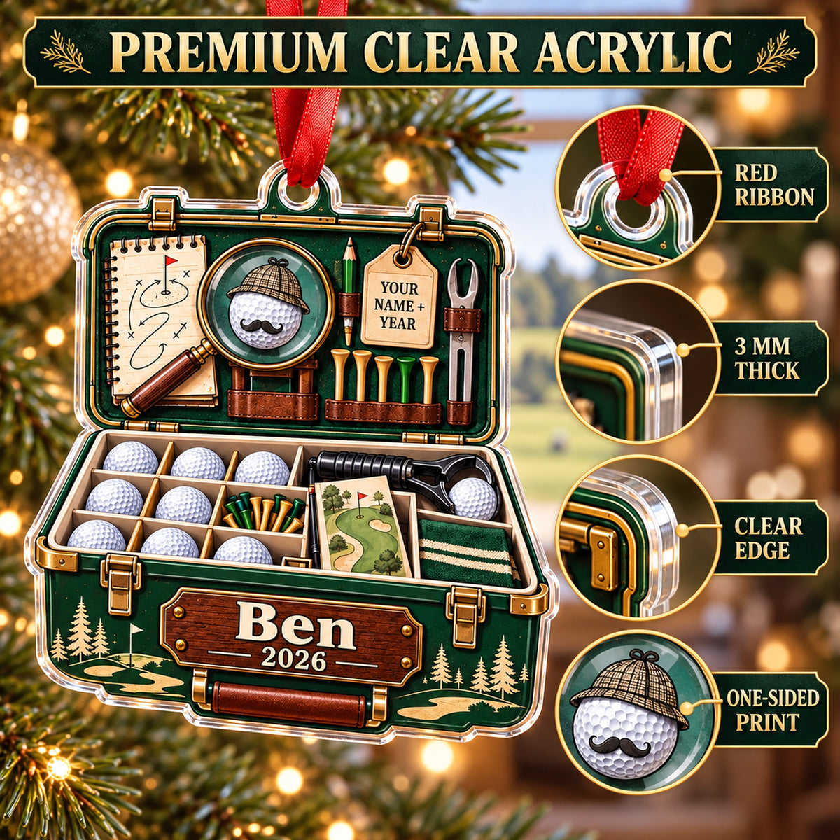 Personalized Lost Ball Detective Kit Acrylic Ornament — Flat acrylic material