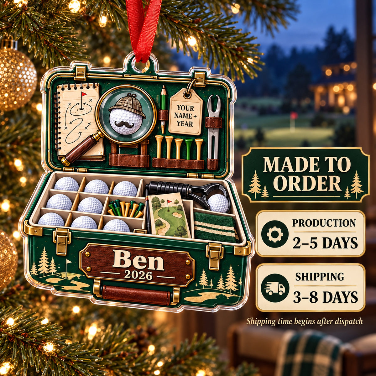 Personalized Lost Ball Detective Kit Acrylic Ornament — Production and delivery
