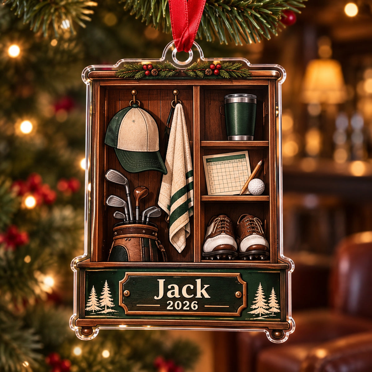 Personalized The 19th Hole Locker Acrylic Ornament — Main design