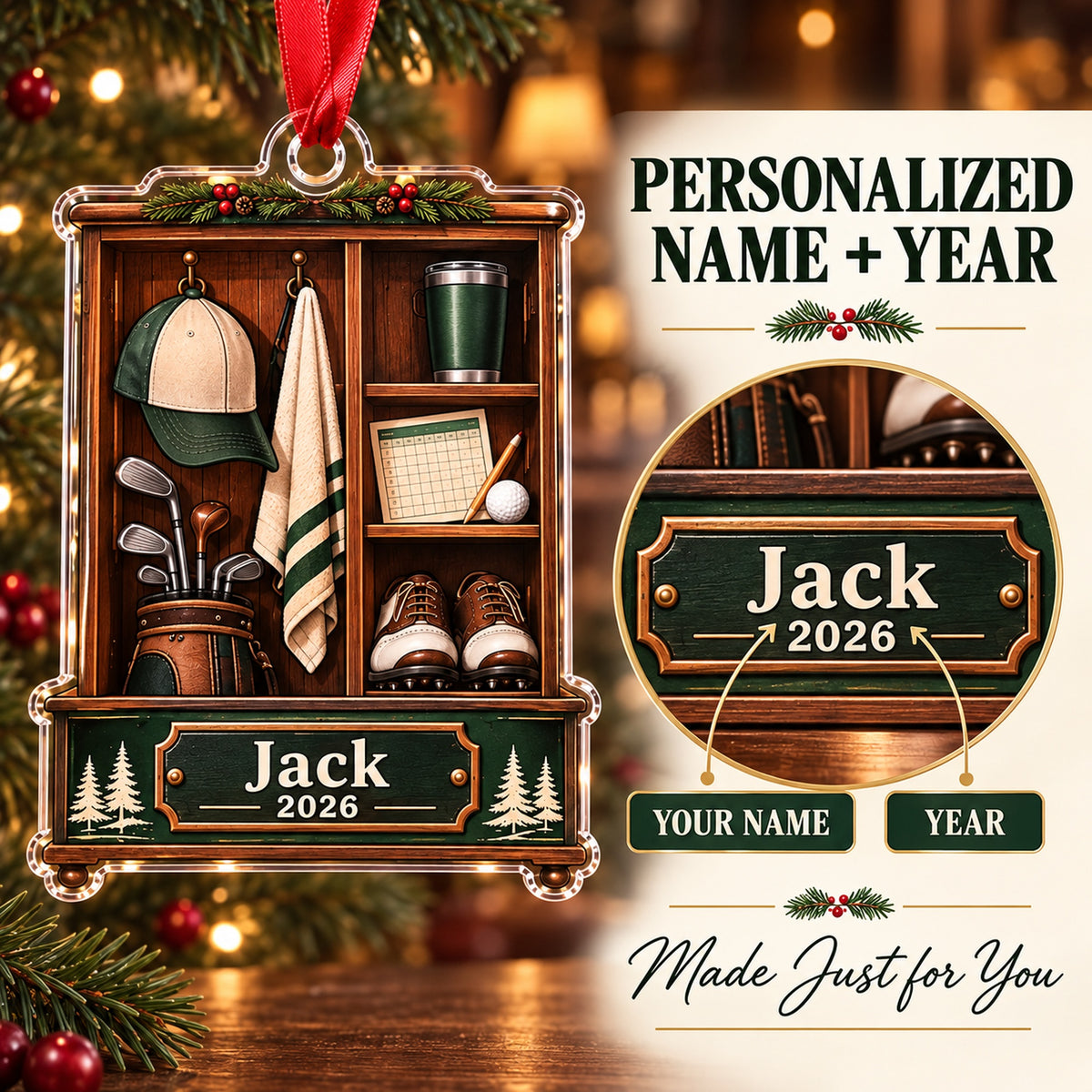 Personalized The 19th Hole Locker Acrylic Ornament — Personalization guide