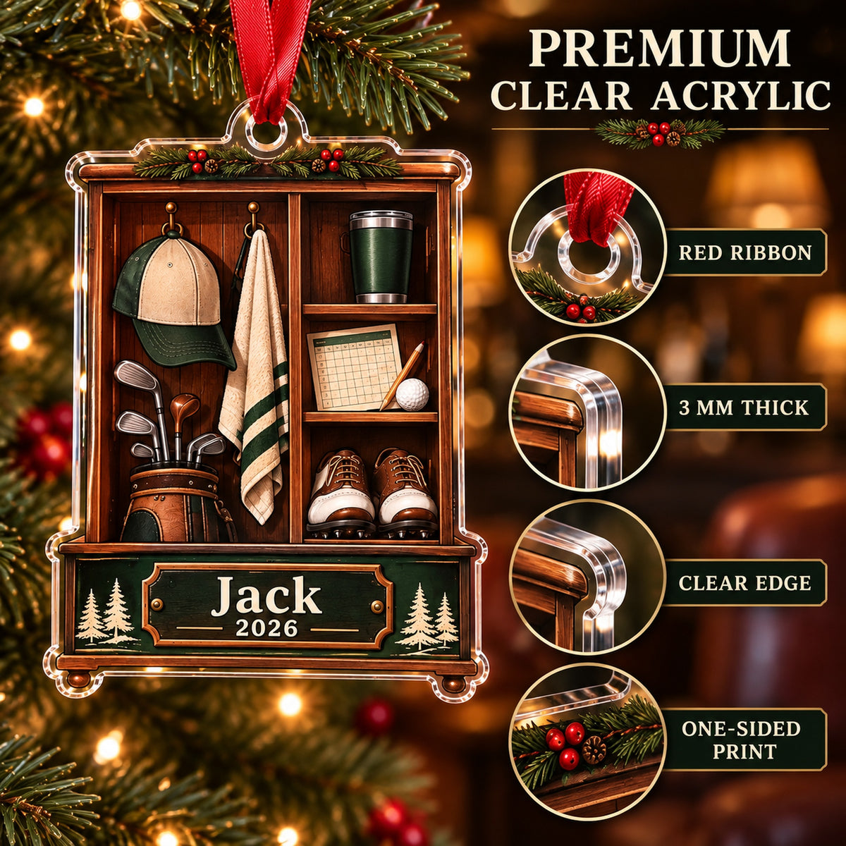 Personalized The 19th Hole Locker Acrylic Ornament — Flat acrylic material