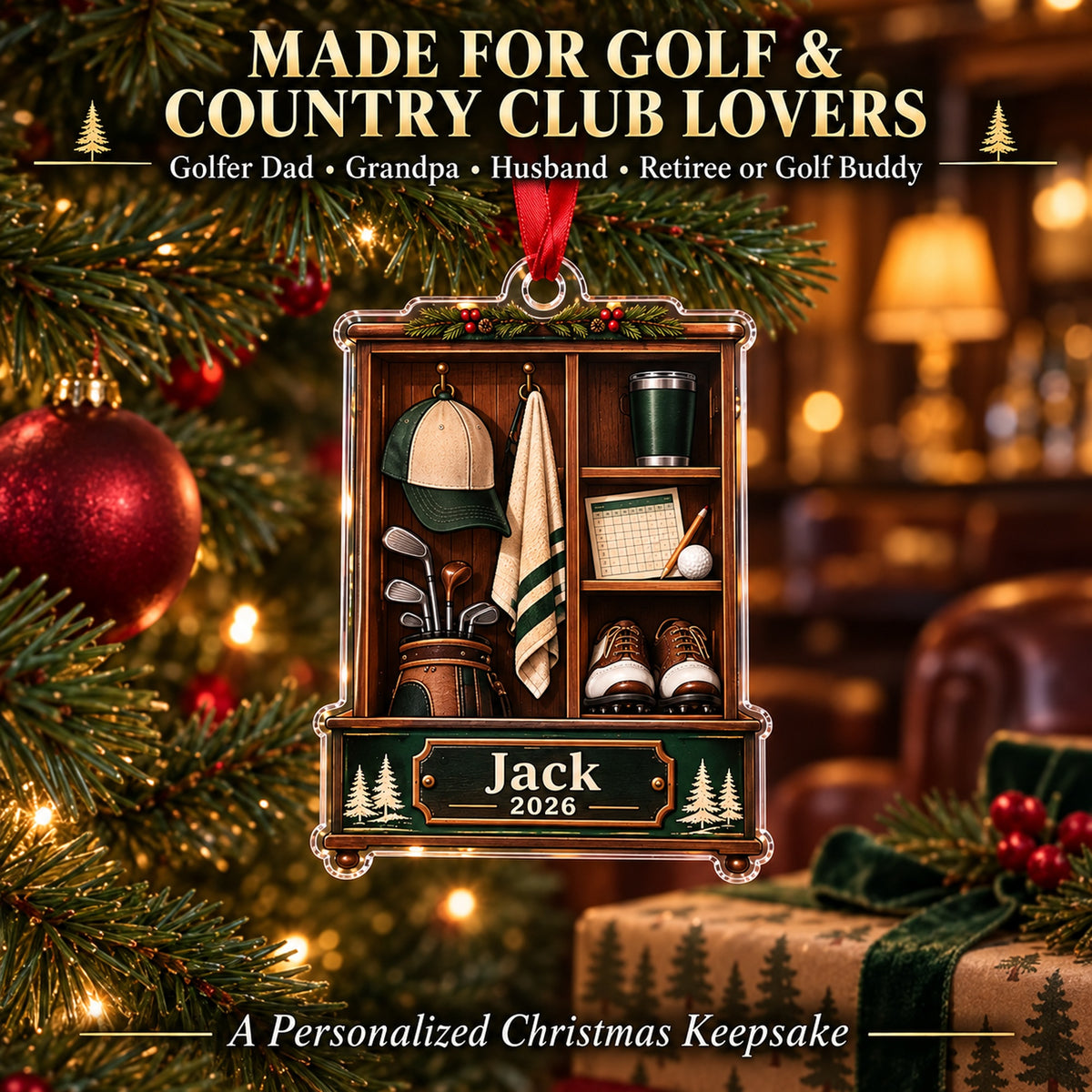 Personalized The 19th Hole Locker Acrylic Ornament — Size guide