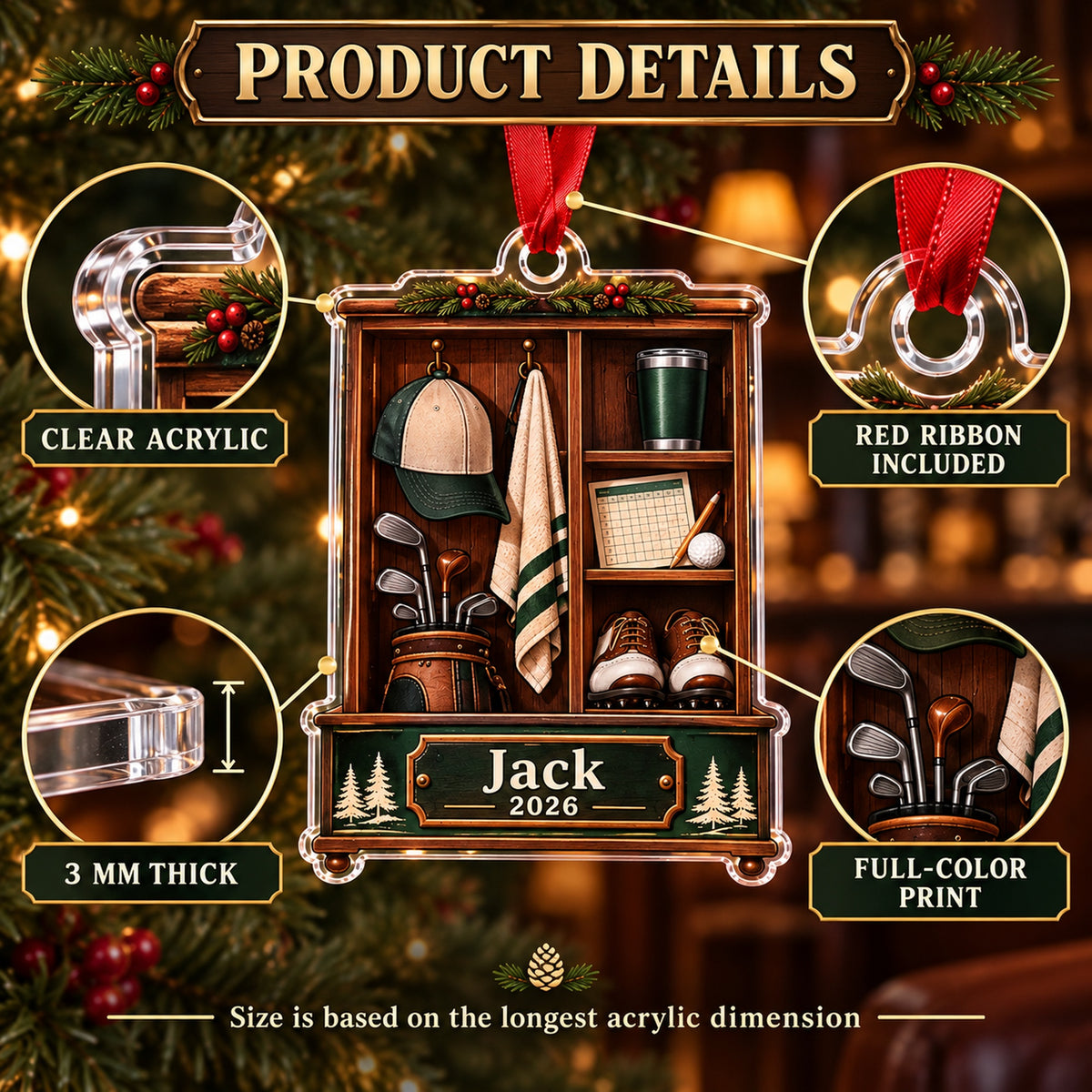 Personalized The 19th Hole Locker Acrylic Ornament — How to order