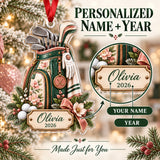 Personalized Lady Golfer Floral Bag Acrylic Ornament — Personalization guide
