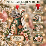 Personalized Lady Golfer Floral Bag Acrylic Ornament — Flat acrylic material