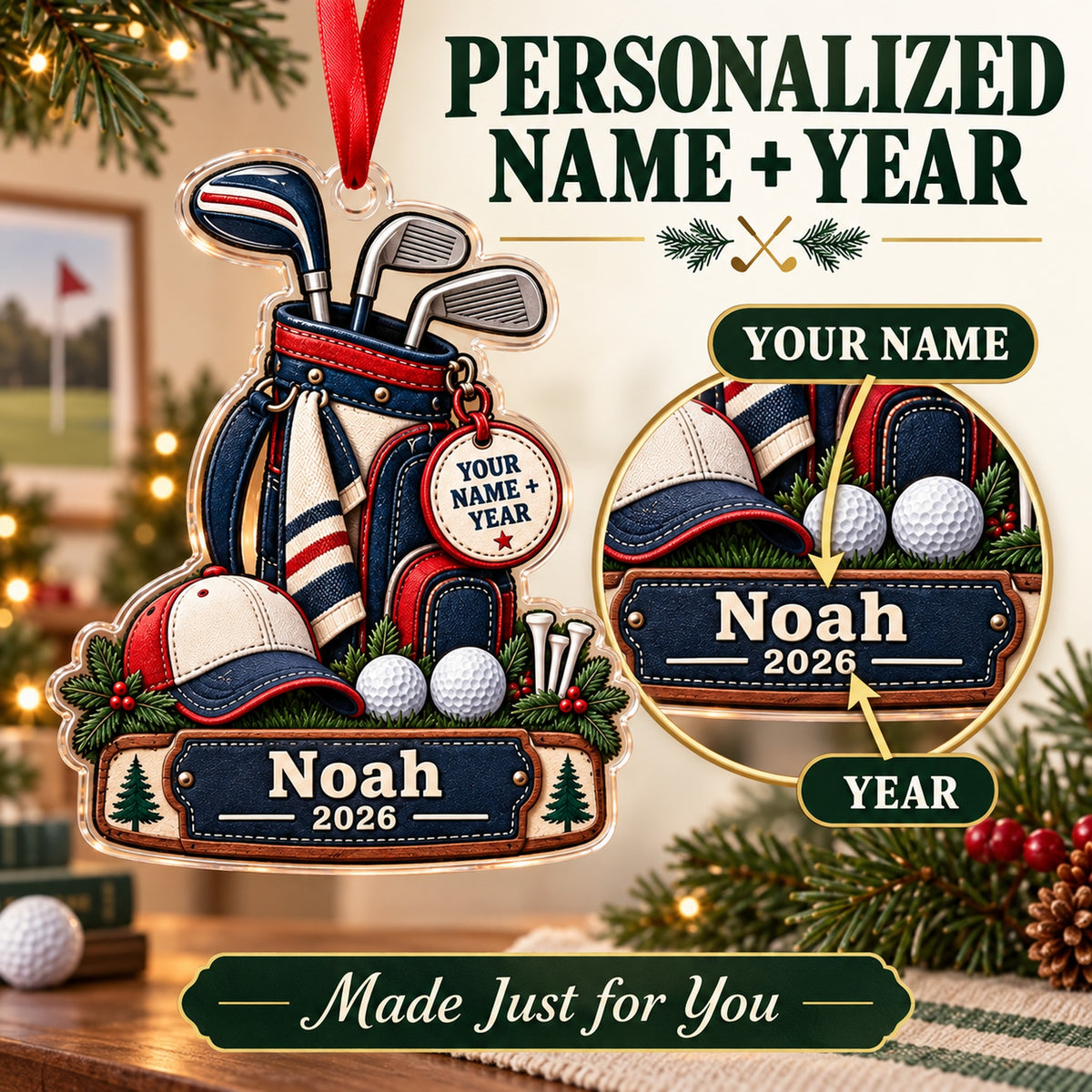 Personalized Junior Golfer Starter Bag Acrylic Ornament — Personalization guide