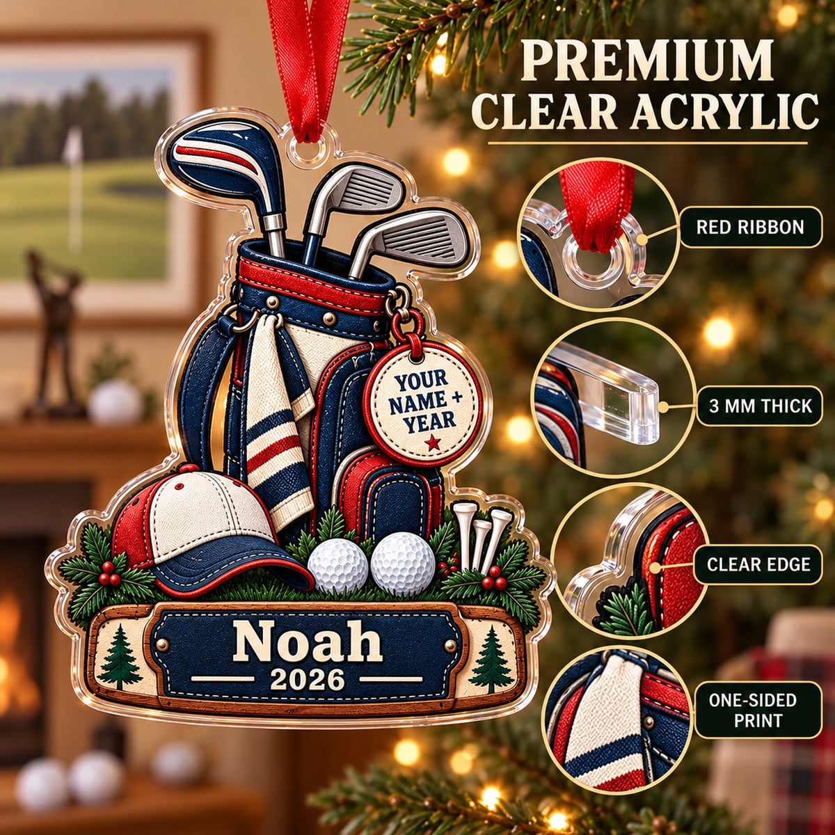 Personalized Junior Golfer Starter Bag Acrylic Ornament — Flat acrylic material