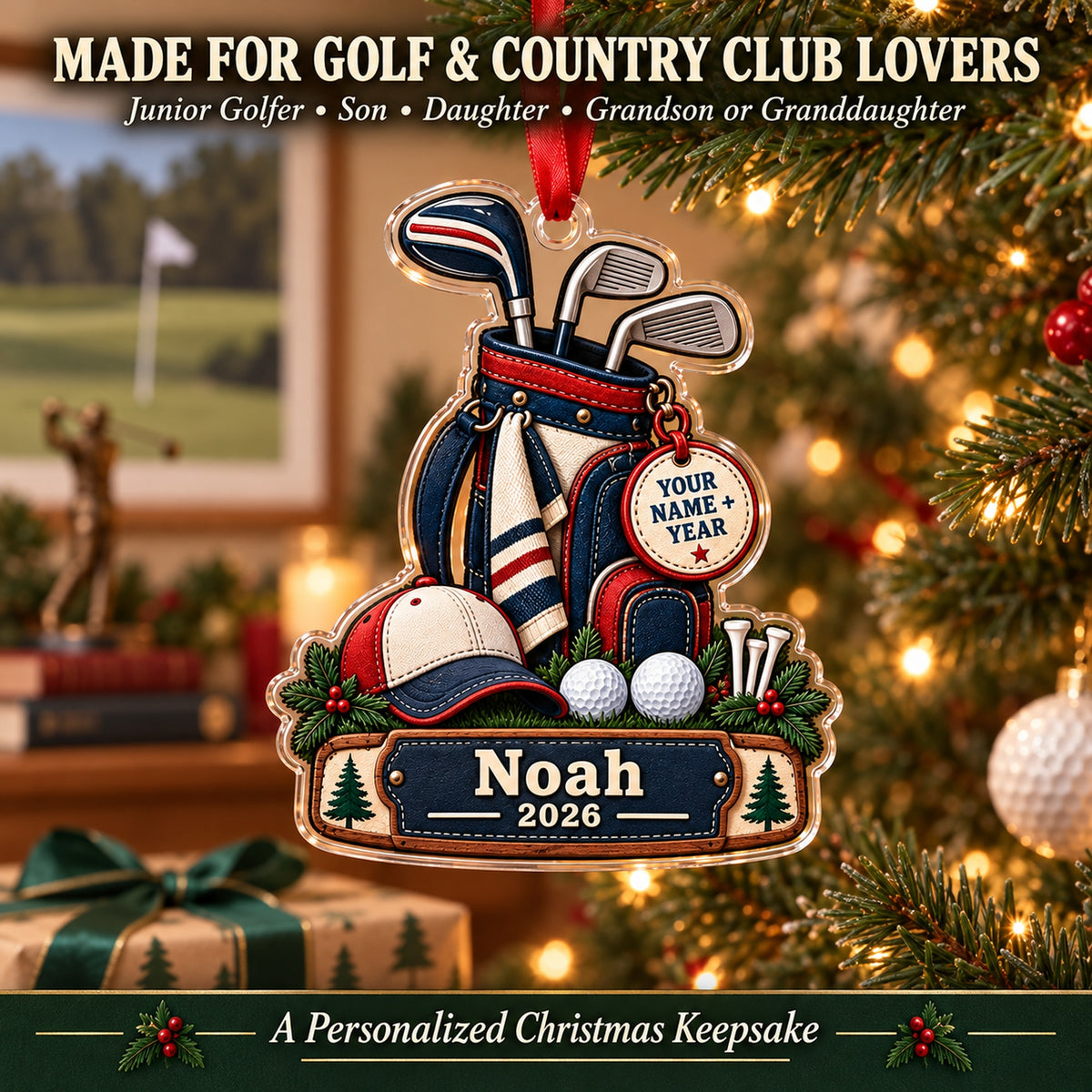 Personalized Junior Golfer Starter Bag Acrylic Ornament — Size guide