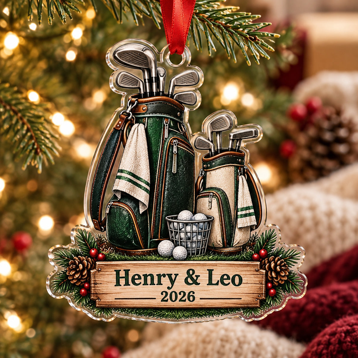 Personalized Grandpa and Grandkid Tee Time Acrylic Ornament — Main design