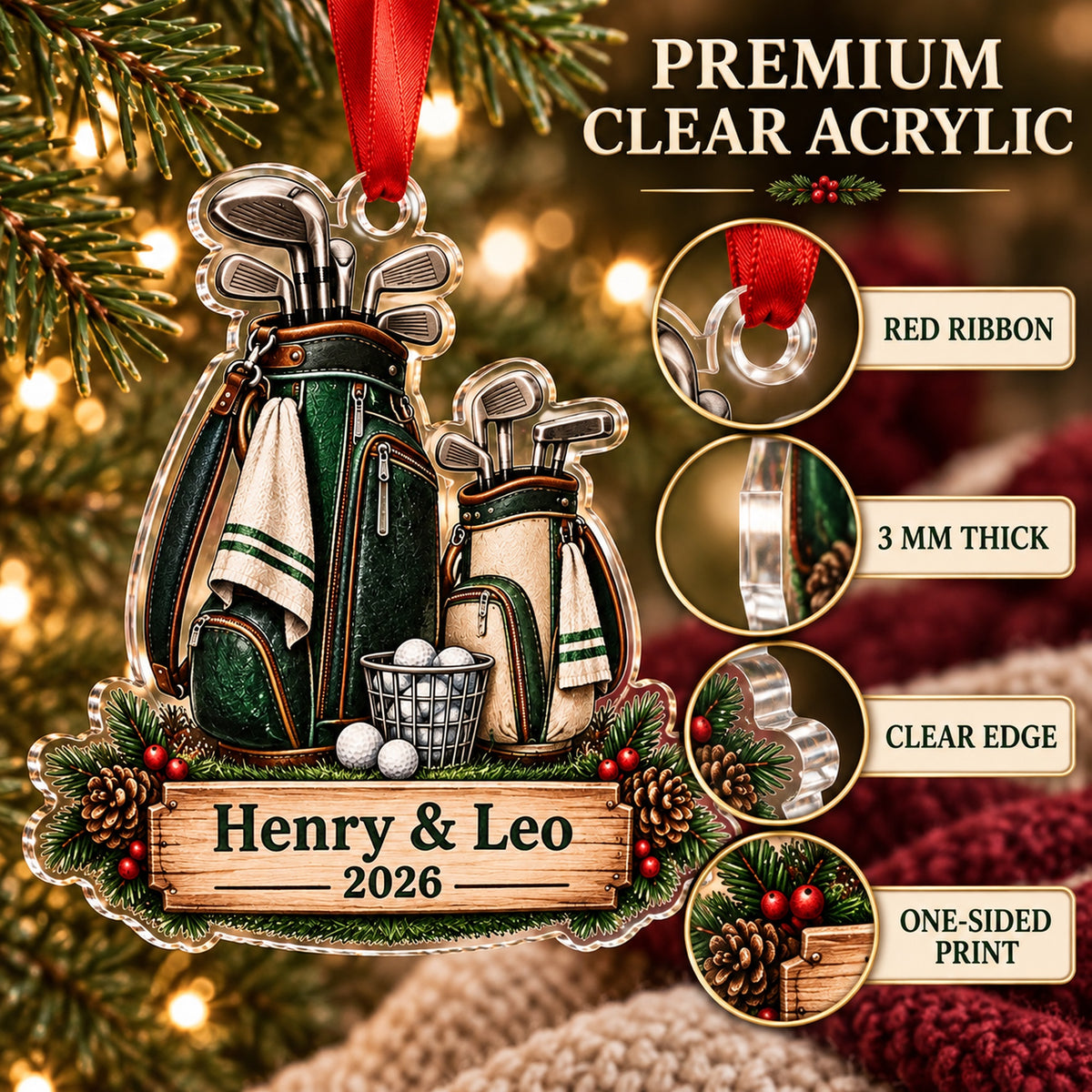Personalized Grandpa and Grandkid Tee Time Acrylic Ornament — Flat acrylic material