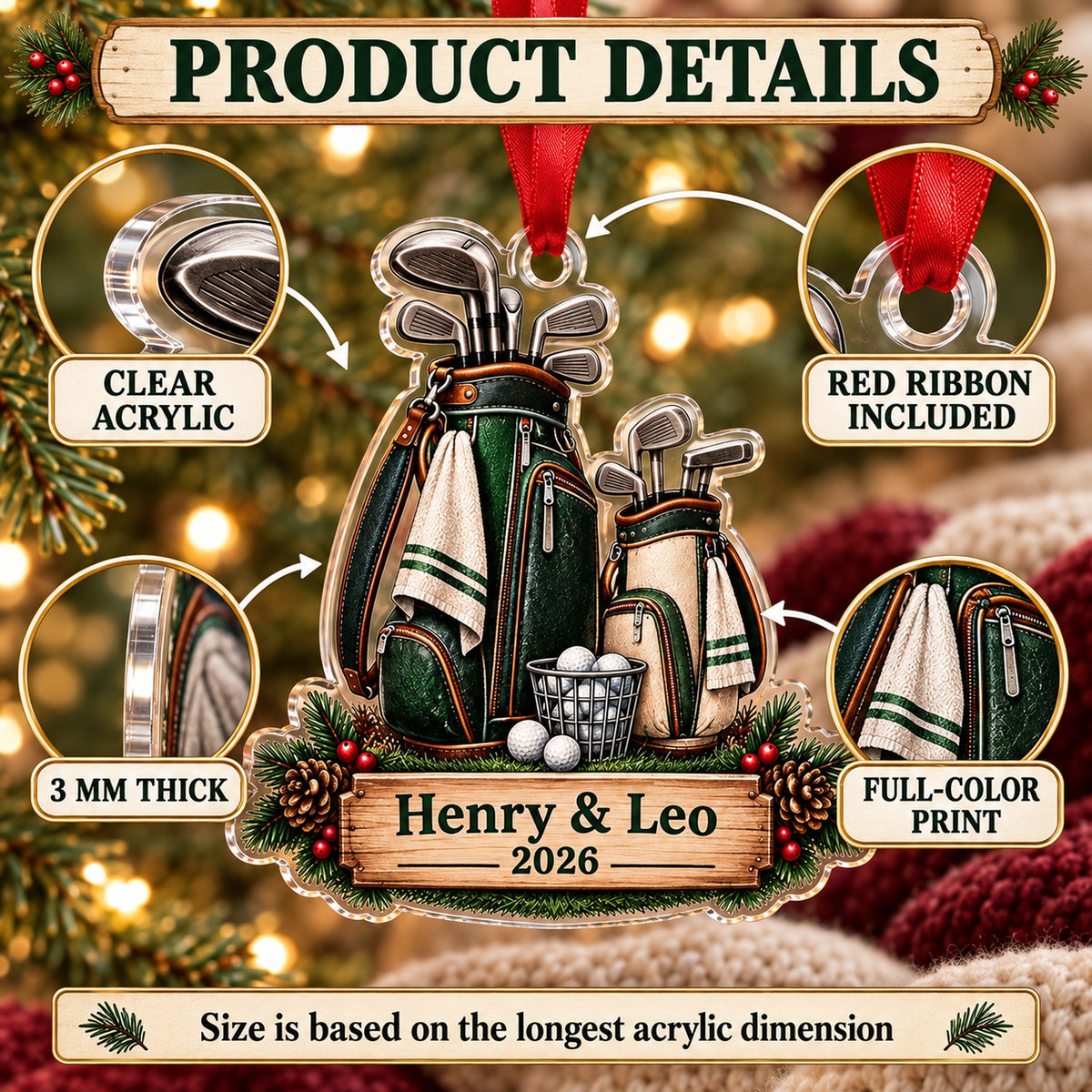 Personalized Grandpa and Grandkid Tee Time Acrylic Ornament — How to order