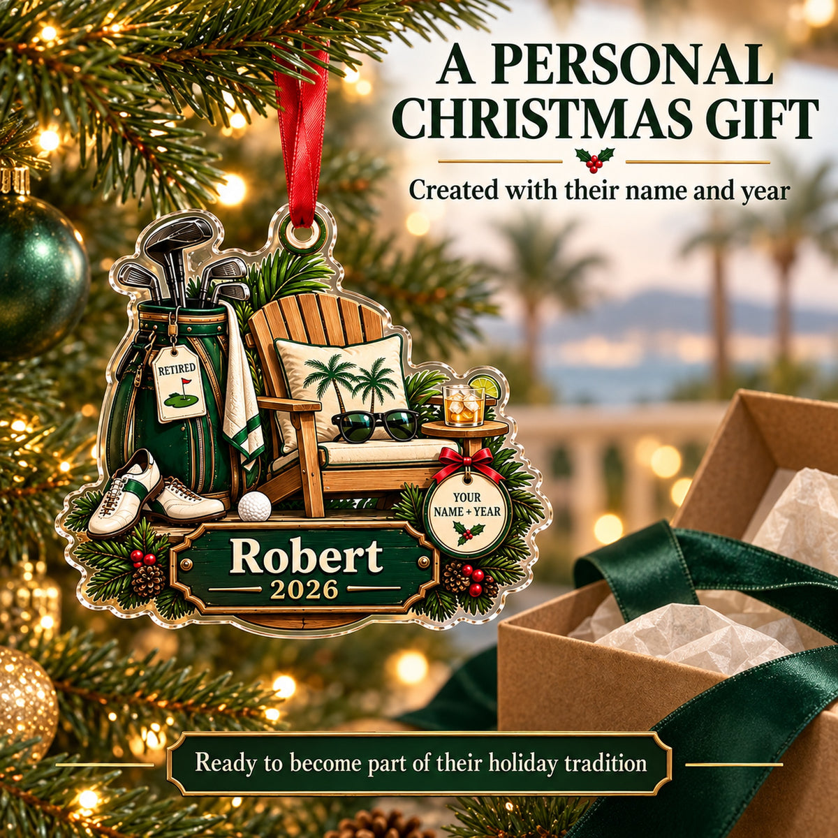 Personalized Retirement Tee Time Acrylic Ornament — Gift inspiration