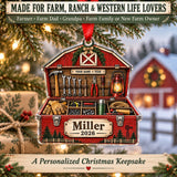 Personalized Red Barn Tool Chest Acrylic Ornament — Size guide