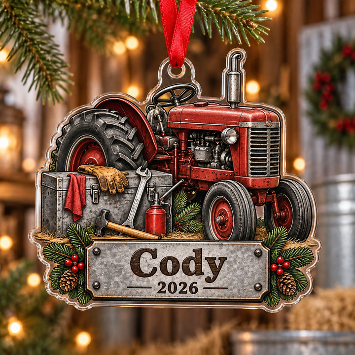 Personalized Tractor Tool Box Acrylic Ornament — Main design