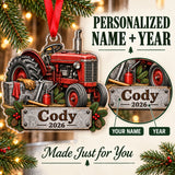 Personalized Tractor Tool Box Acrylic Ornament — Personalization guide