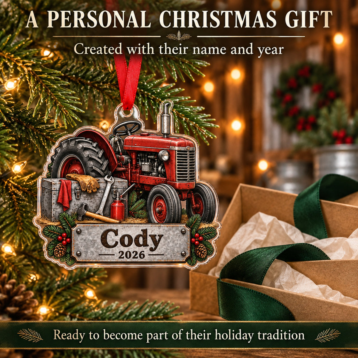 Personalized Tractor Tool Box Acrylic Ornament — Gift inspiration