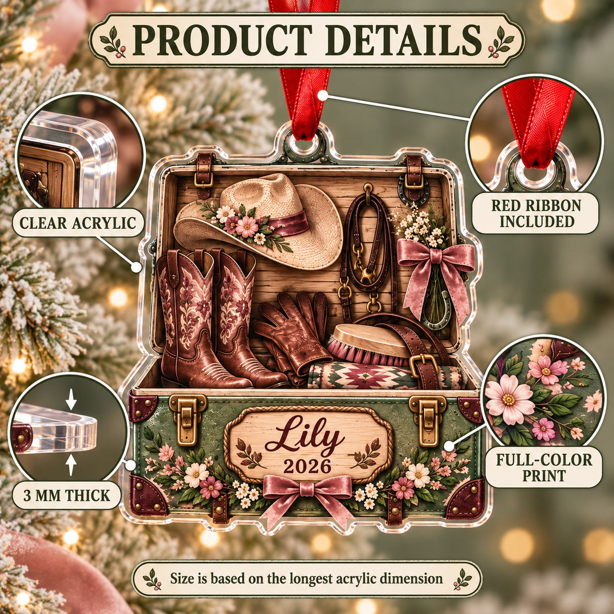 Personalized Cowgirl Pink Tack Box Acrylic Ornament — How to order