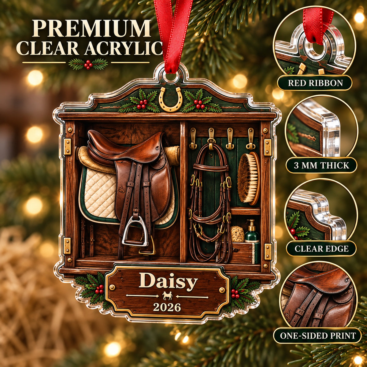 Personalized Horse Saddle Tack Room Acrylic Ornament — Flat acrylic material