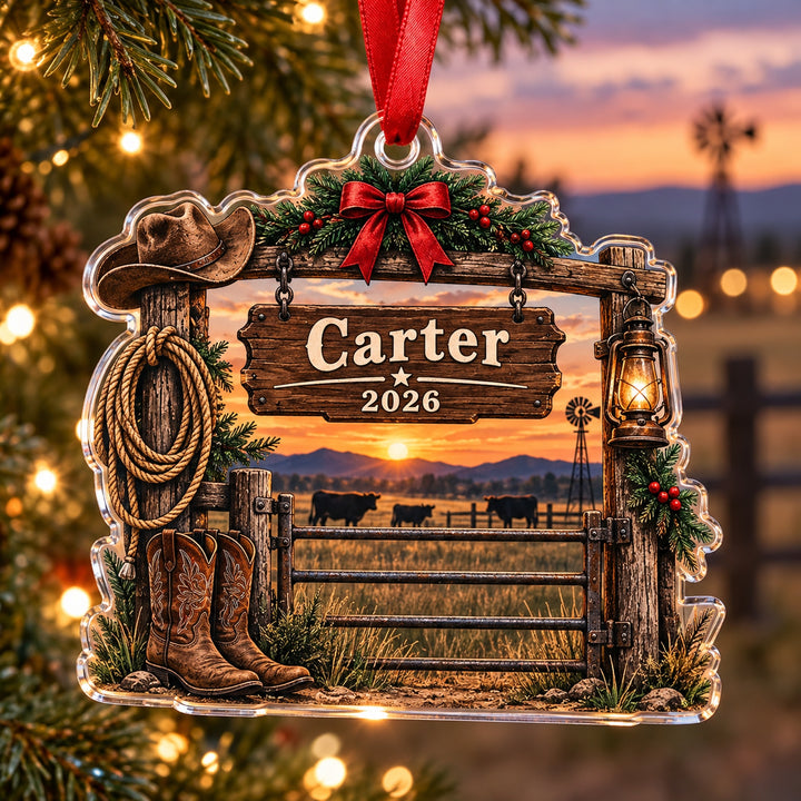 Personalized Cattle Ranch Gate Acrylic Ornament — Main design