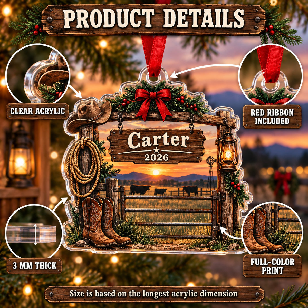 Personalized Cattle Ranch Gate Acrylic Ornament — How to order