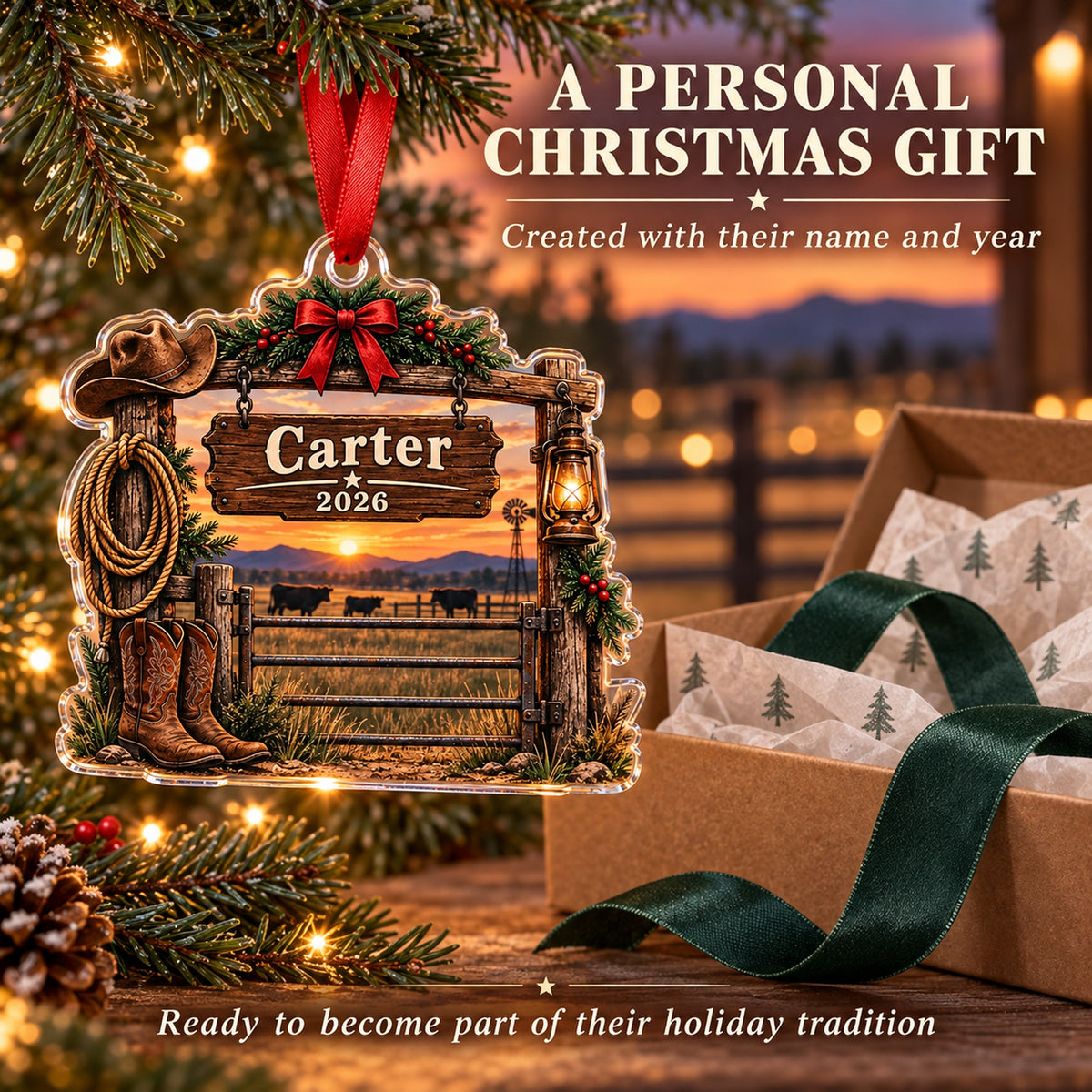 Personalized Cattle Ranch Gate Acrylic Ornament — Gift inspiration
