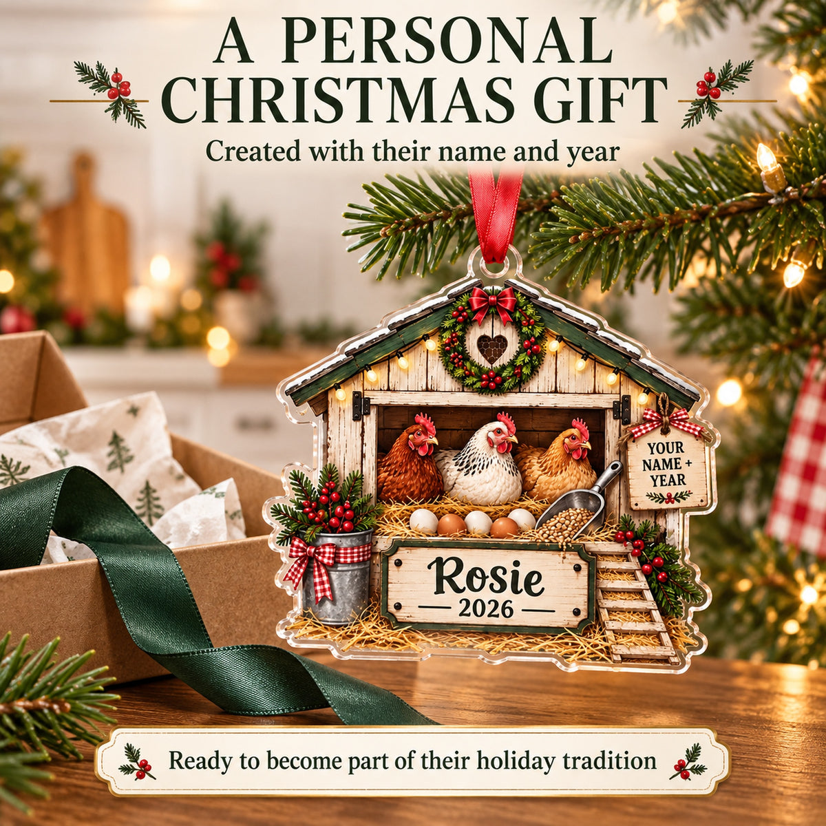 Personalized Chicken Coop Crate Acrylic Ornament — Gift inspiration