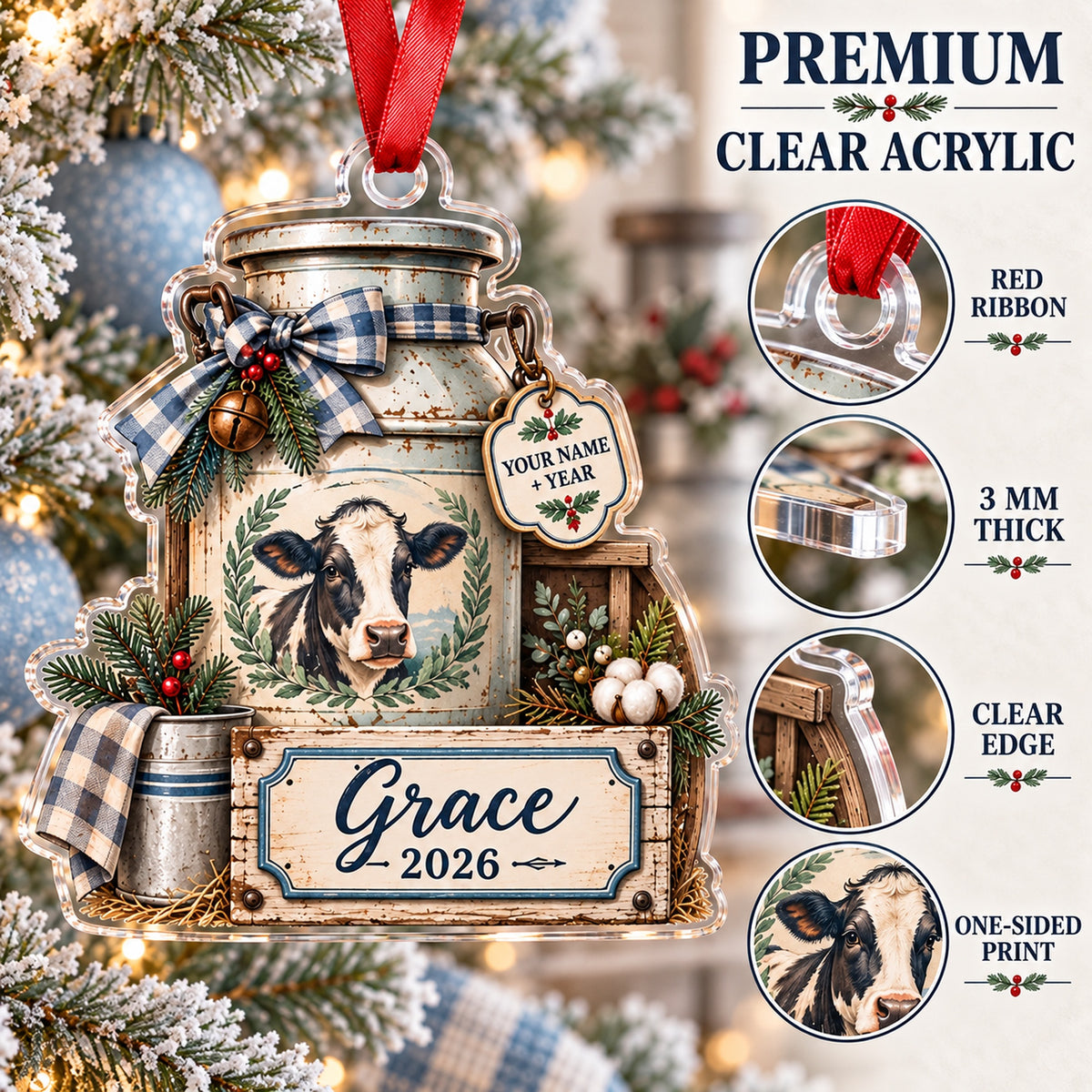 Personalized Dairy Farm Milk Can Scene Acrylic Ornament — Flat acrylic material