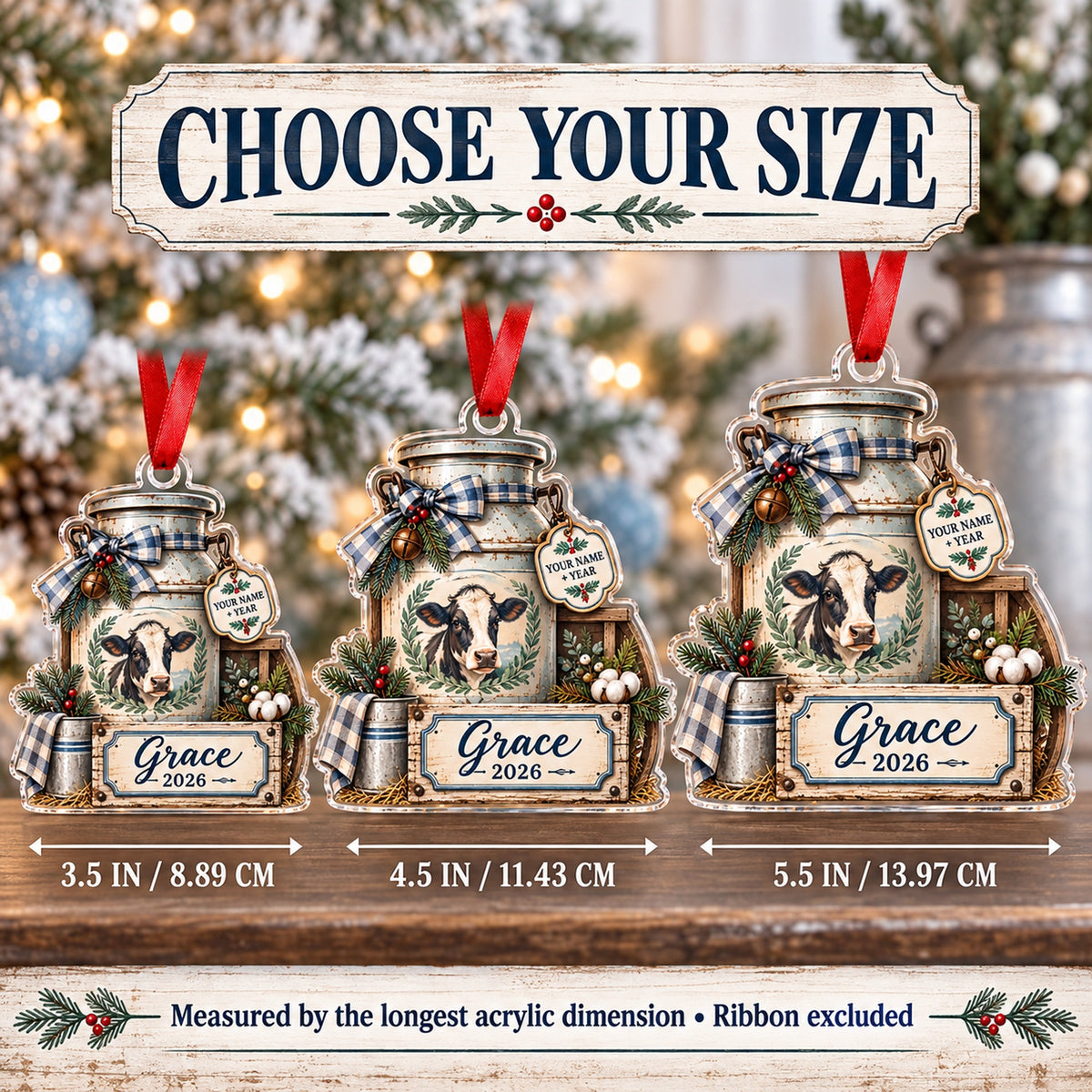 Personalized Dairy Farm Milk Can Scene Acrylic Ornament — Personalization example
