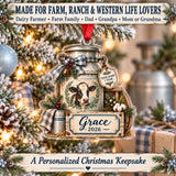 Personalized Dairy Farm Milk Can Scene Acrylic Ornament — Size guide