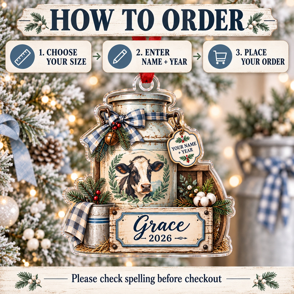 Personalized Dairy Farm Milk Can Scene Acrylic Ornament — Product details