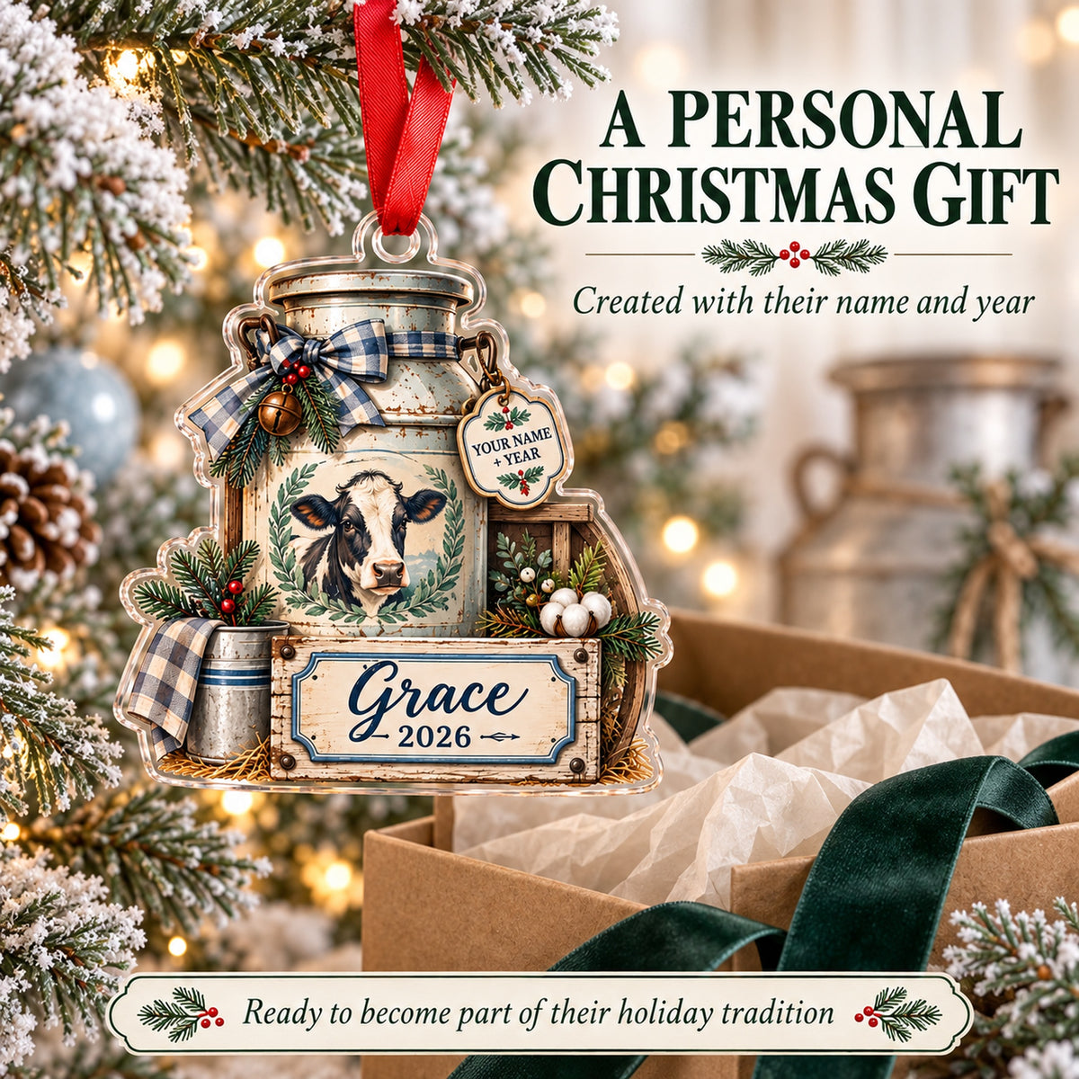 Personalized Dairy Farm Milk Can Scene Acrylic Ornament — Gift inspiration