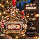 Personalized Goat Farm Feed Bin Acrylic Ornament — Production and delivery
