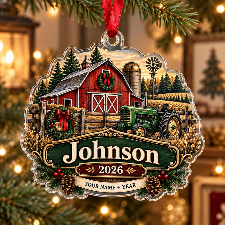Personalized Three Generation Family Farm Acrylic Ornament — Main design