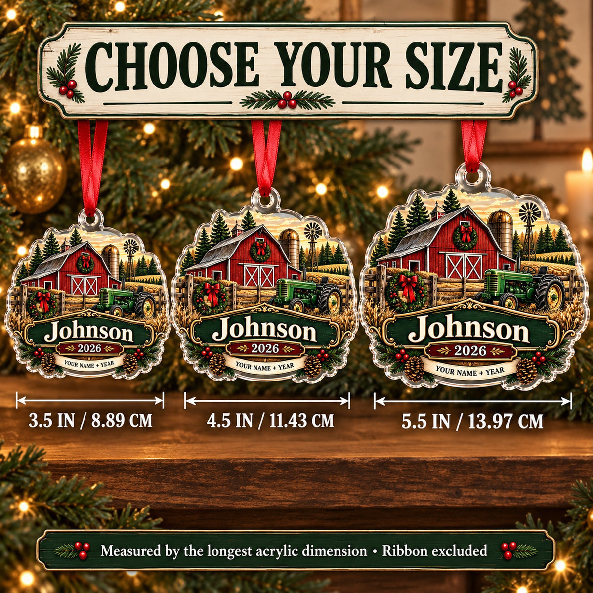 Personalized Three Generation Family Farm Acrylic Ornament — Personalization example