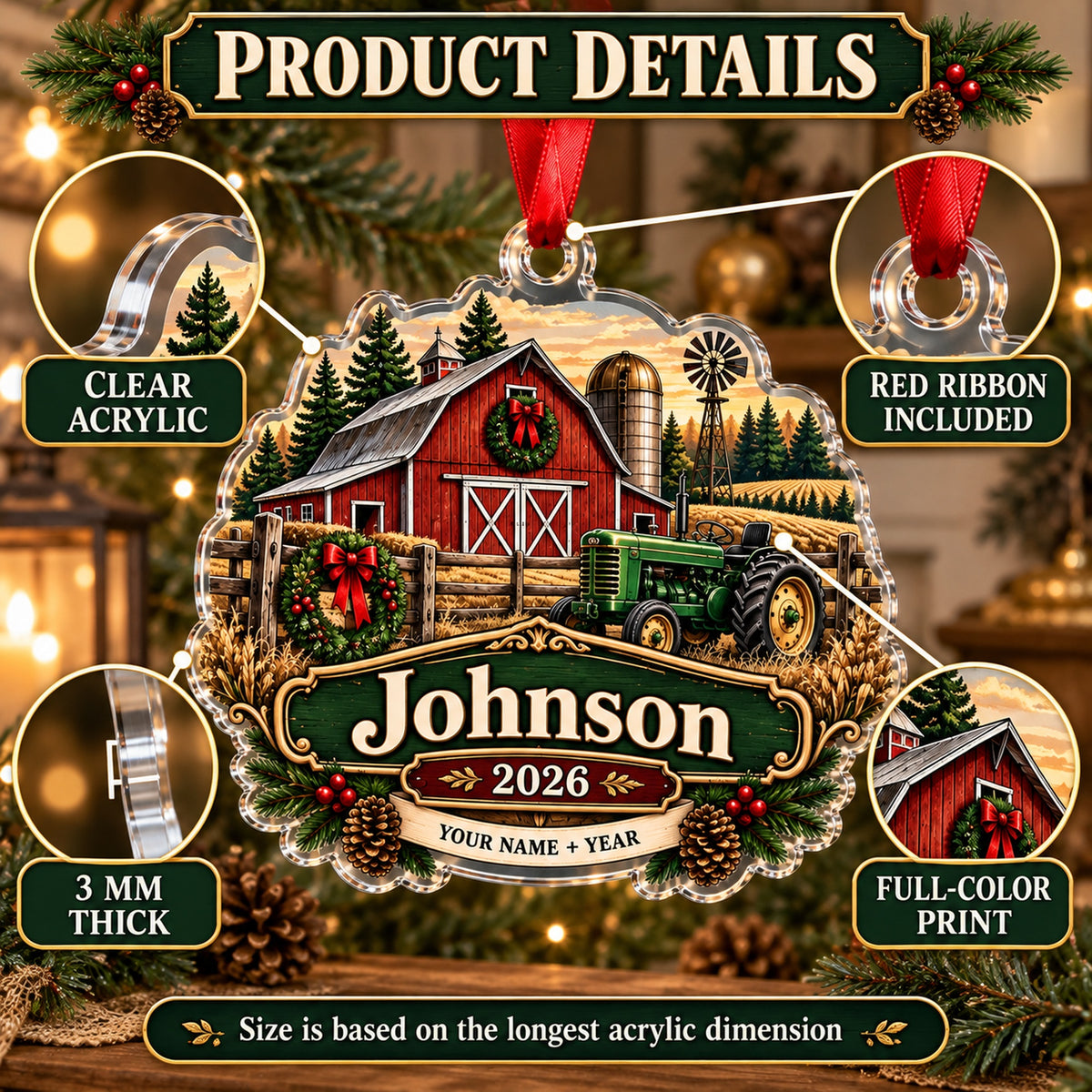 Personalized Three Generation Family Farm Acrylic Ornament — How to order