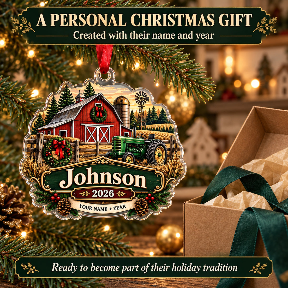 Personalized Three Generation Family Farm Acrylic Ornament — Gift inspiration