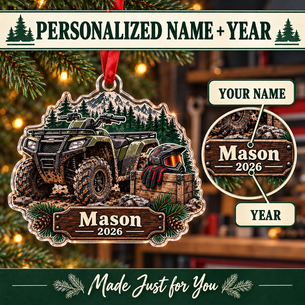Personalized ATV Trail Gear Crate Acrylic Ornament