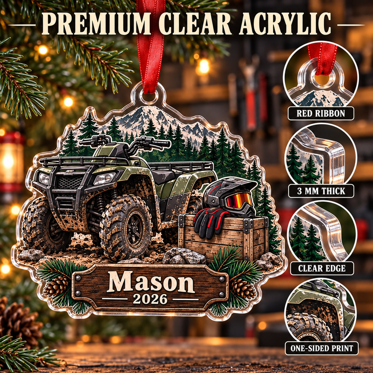 Personalized ATV Trail Gear Crate Acrylic Ornament