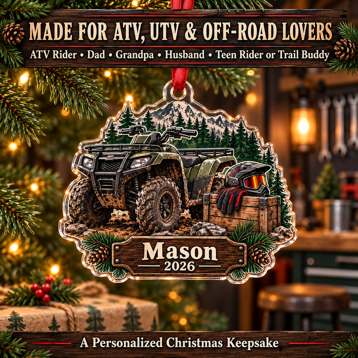 Personalized ATV Trail Gear Crate Acrylic Ornament