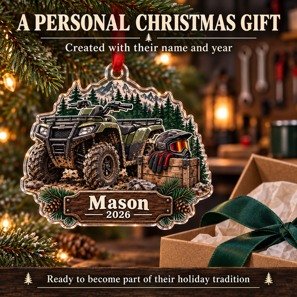 Personalized ATV Trail Gear Crate Acrylic Ornament