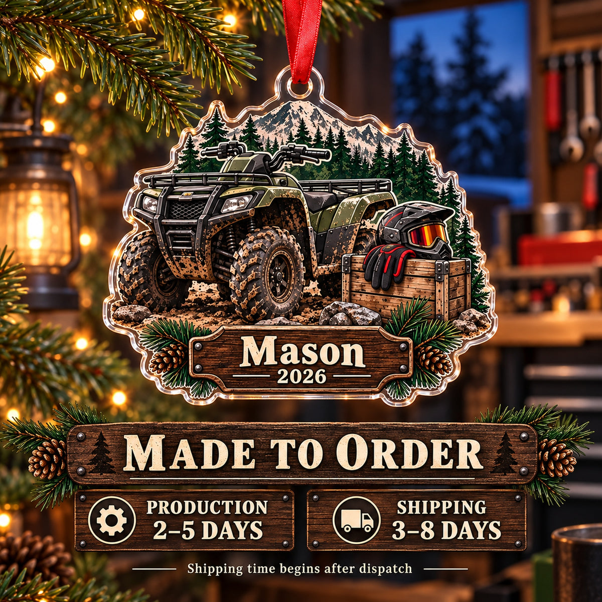 Personalized ATV Trail Gear Crate Acrylic Ornament