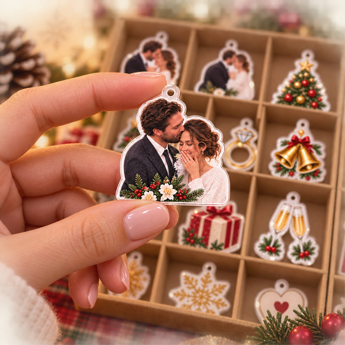 Personalized Our First Christmas Engaged Advent Calendar with 24 Photo Ornaments