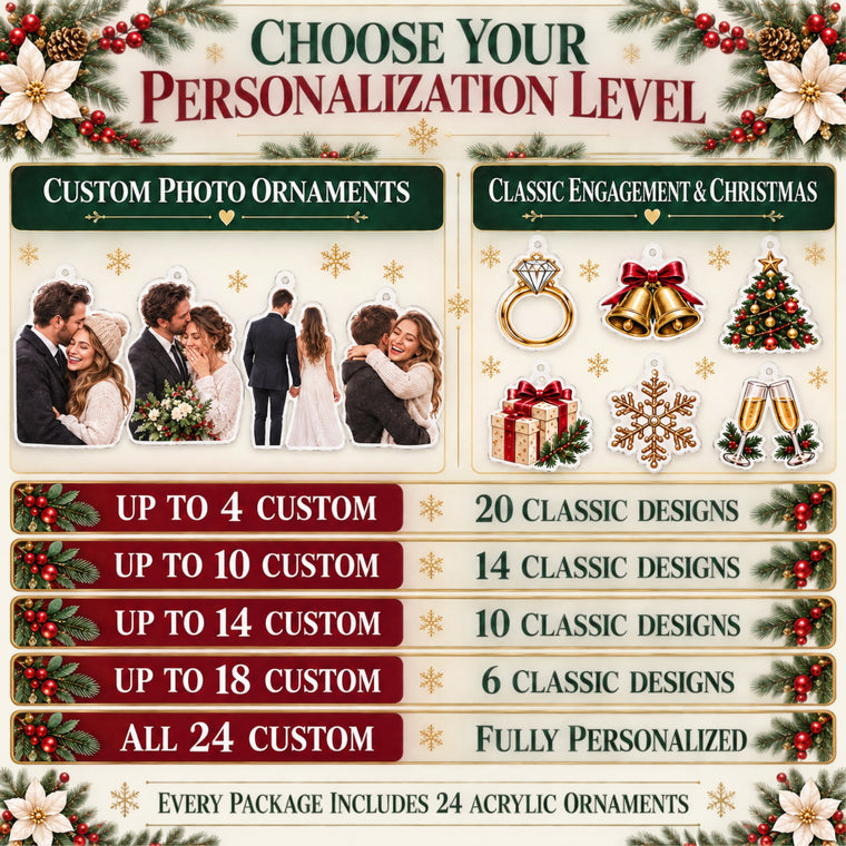 Personalized Our First Christmas Engaged Advent Calendar with 24 Photo Ornaments