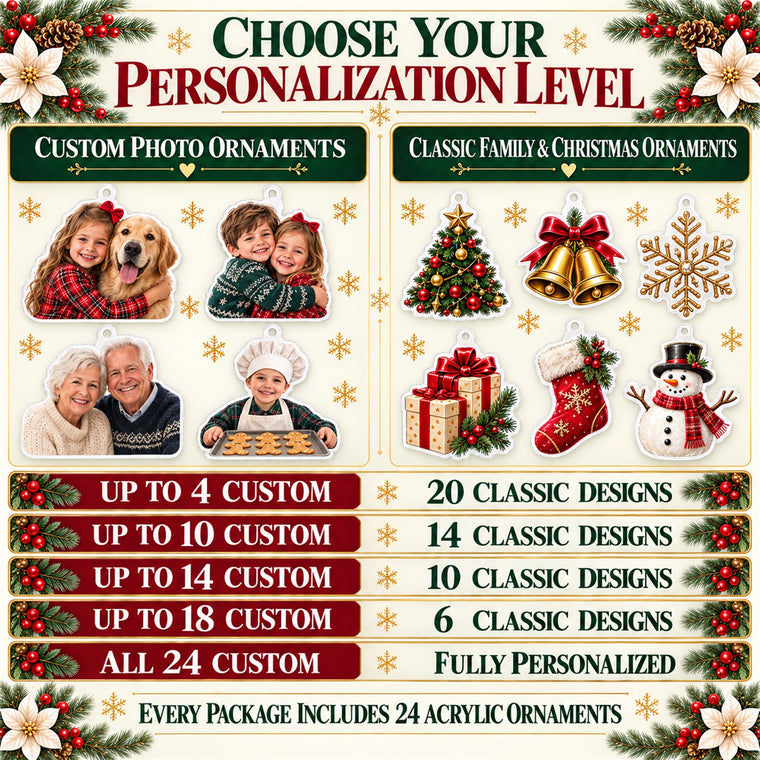 Personalized Family Christmas Traditions Advent Calendar with 24 Photo Ornaments