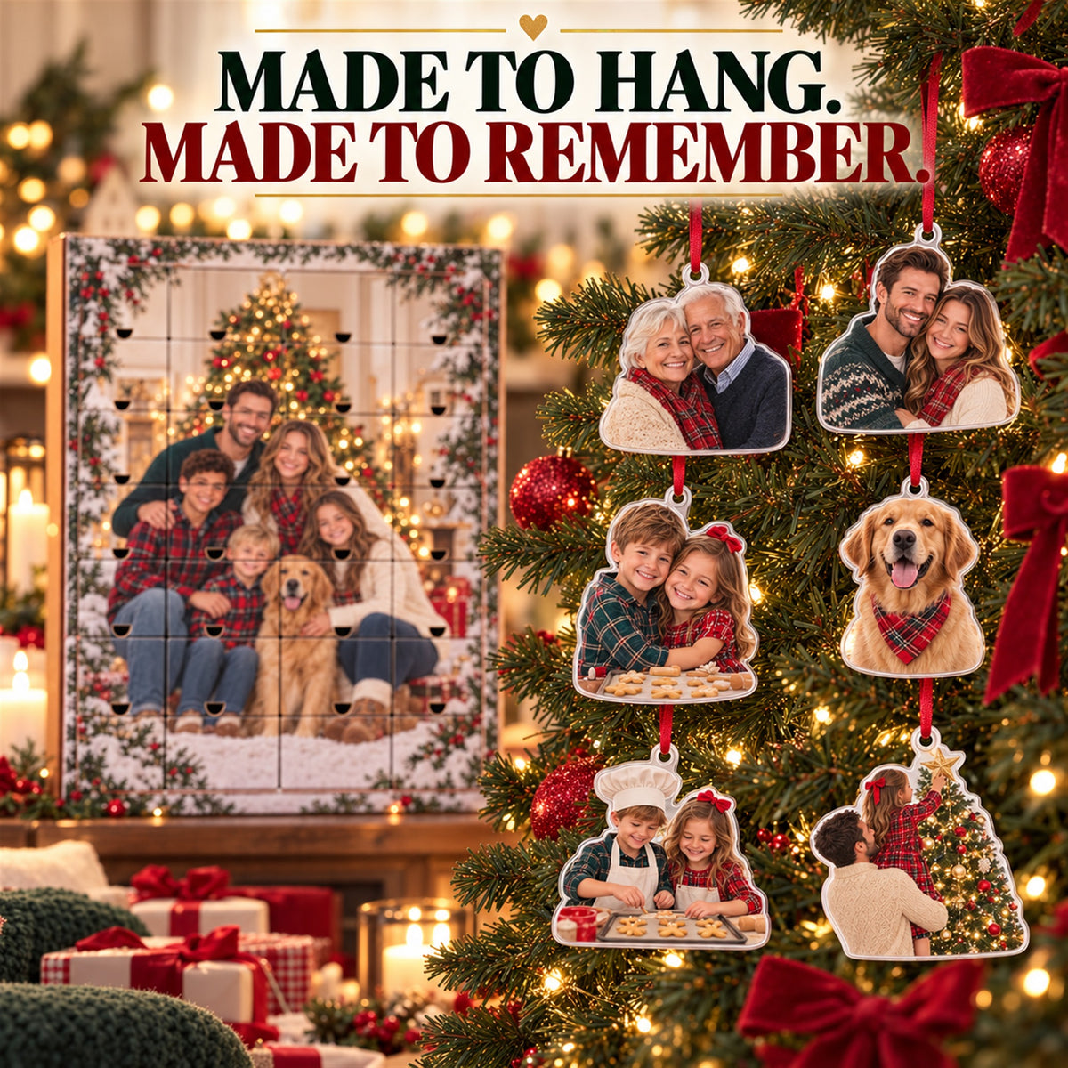 Personalized Family Christmas Traditions Advent Calendar with 24 Photo Ornaments