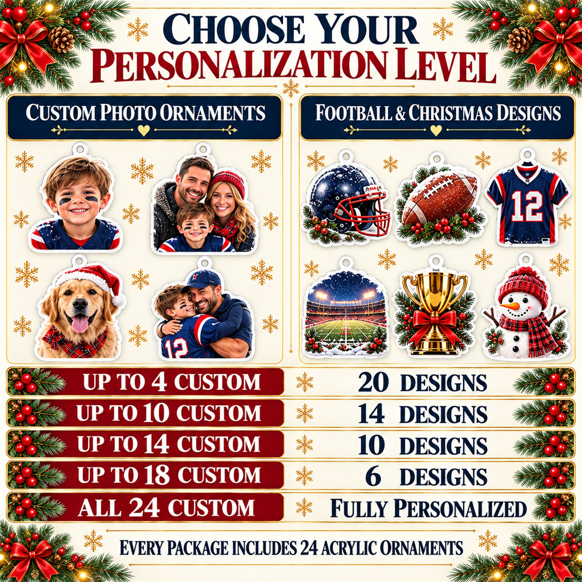 Personalized Football Family Advent Calendar with 24 Photo Ornaments