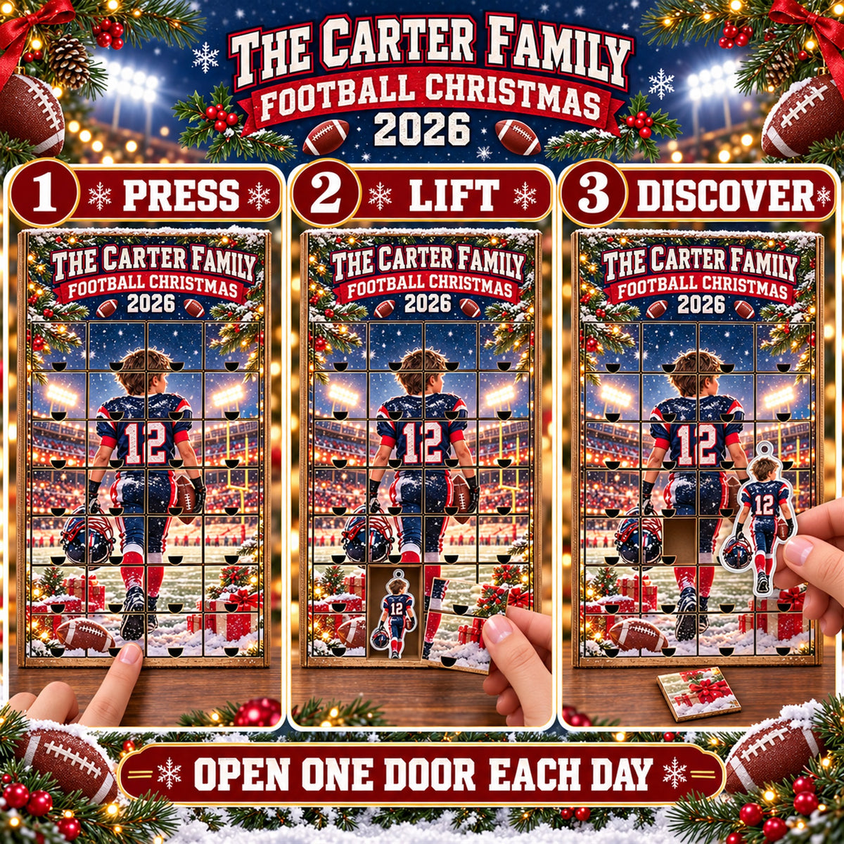 Personalized Football Family Advent Calendar with 24 Photo Ornaments
