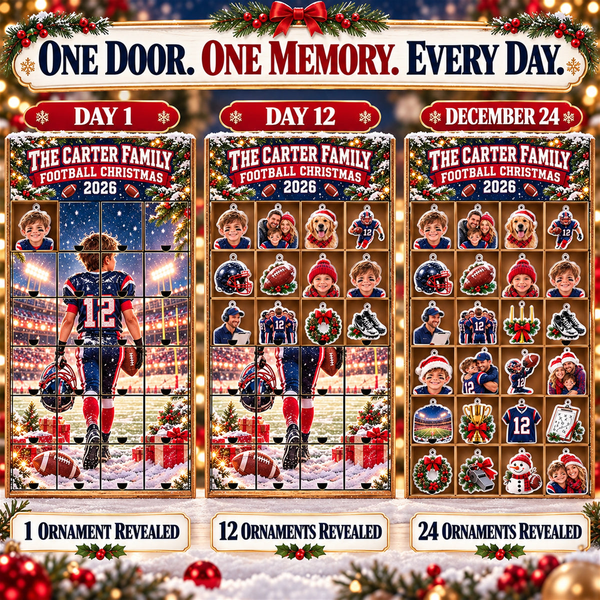 Personalized Football Family Advent Calendar with 24 Photo Ornaments