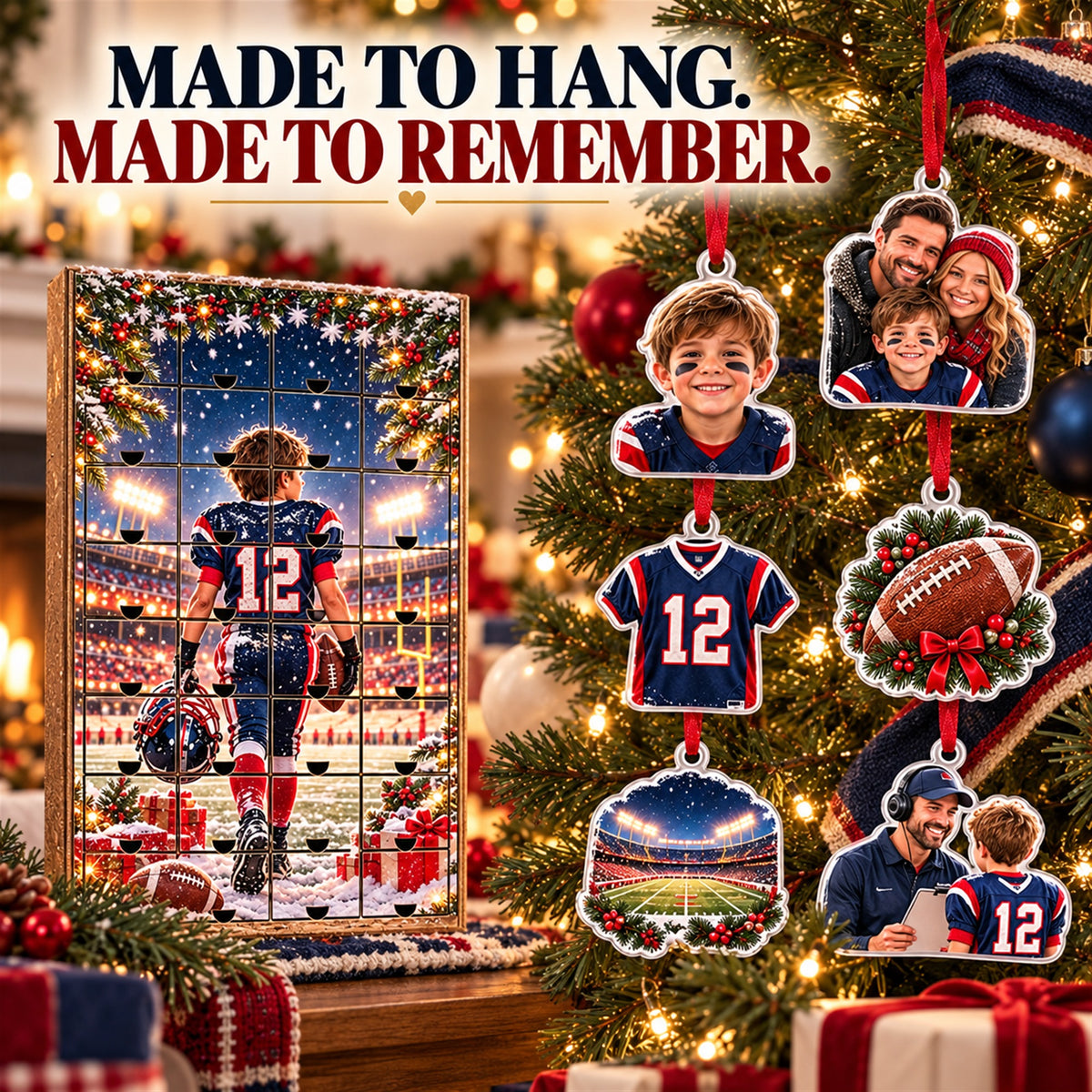 Personalized Football Family Advent Calendar with 24 Photo Ornaments