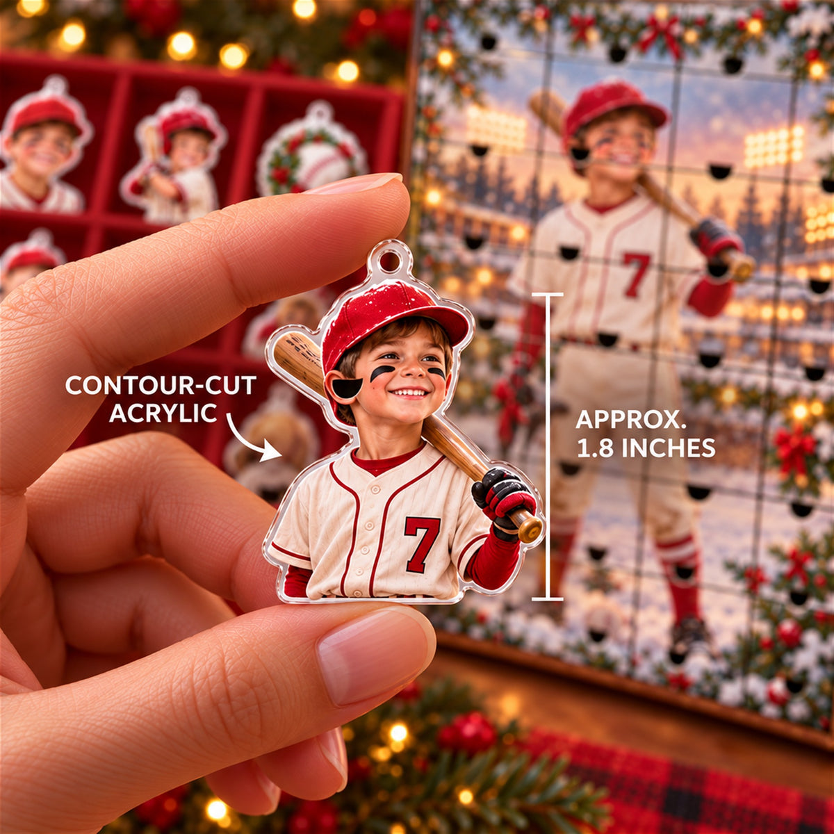 Personalized Baseball Player Advent Calendar with 24 Photo Ornaments